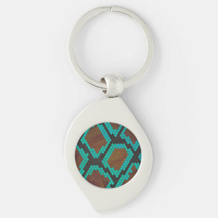 Snake Brown and Teal Print Key Ring