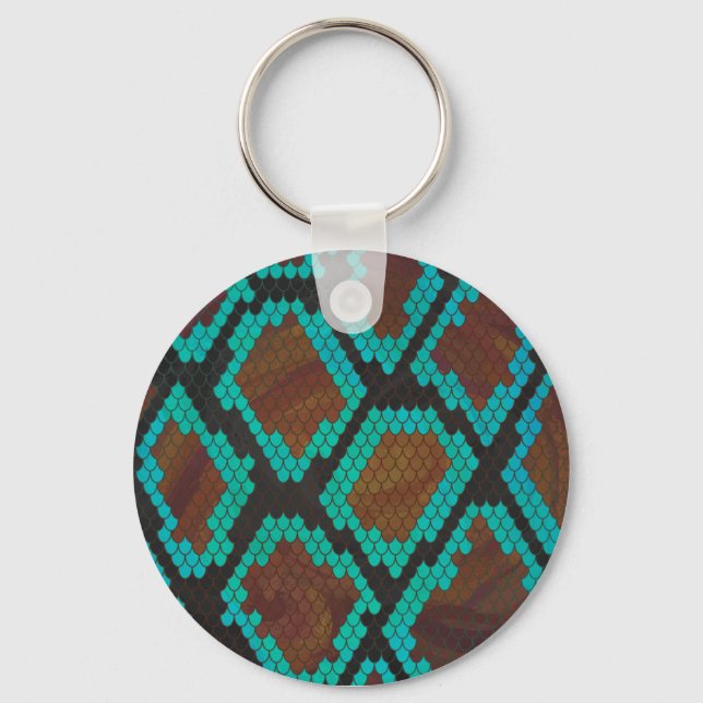 Snake Brown and Teal Print Key Ring (Front)