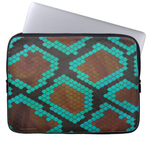 Snake Brown and Teal Print Laptop Sleeve
