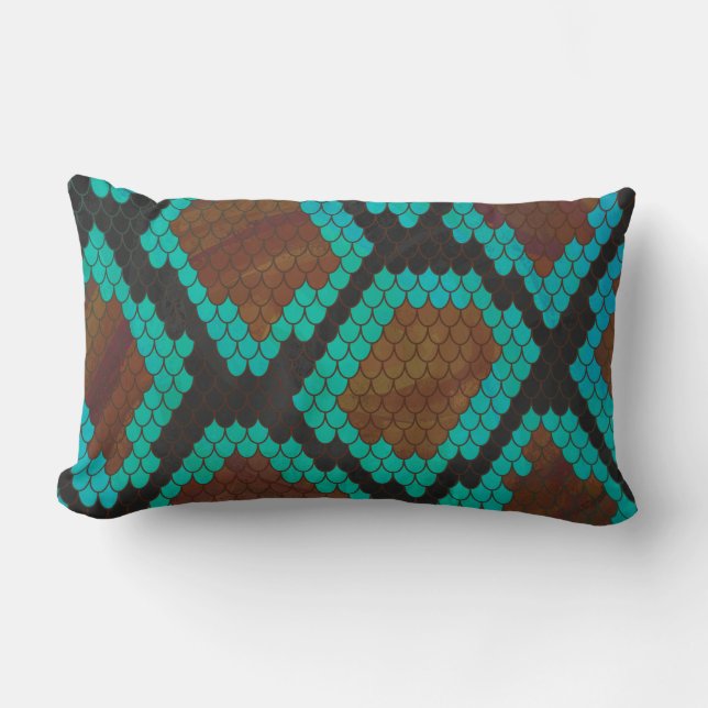 Snake Brown and Teal Print Lumbar Cushion (Front)