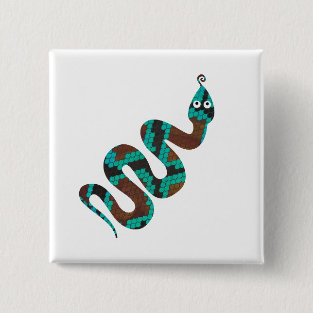 Snake Brown and Teal Print Silhouette 15 Cm Square Badge (Front)