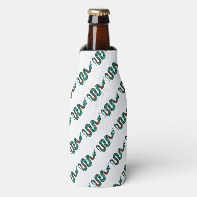 Snake Brown and Teal Print Silhouette Bottle Cooler (Bottle Front)
