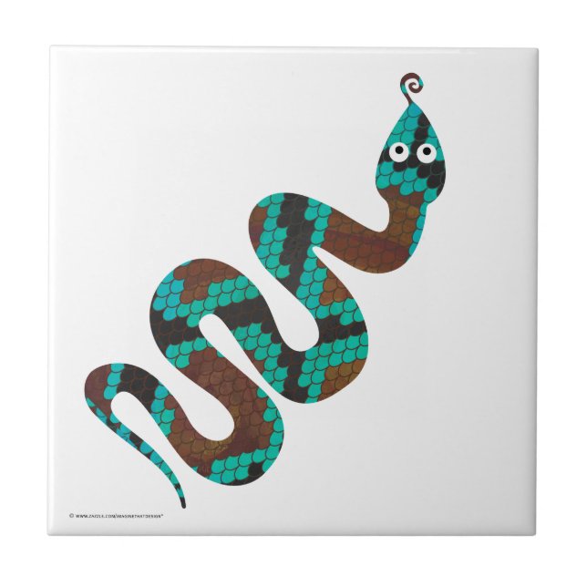 Snake Brown and Teal Print Silhouette Ceramic Tile (Front)