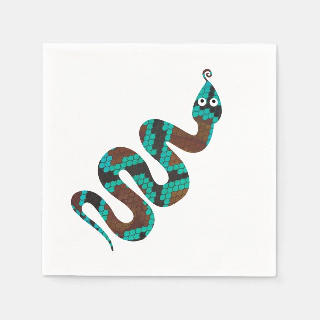 Snake Brown and Teal Print Silhouette Napkin (Front)