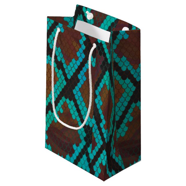 Snake Brown and Teal Print Small Gift Bag (Front Angled)