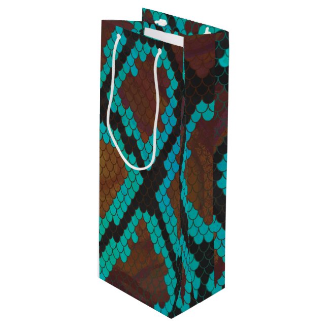 Snake Brown and Teal Print Wine Gift Bag (Front Angled)