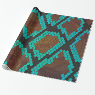 Snake Brown and Teal Print Wrapping Paper