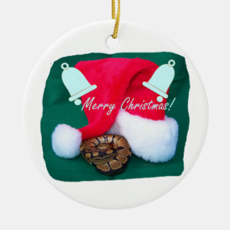 Snake by santa hat merry christmas and bells ceramic tree decoration