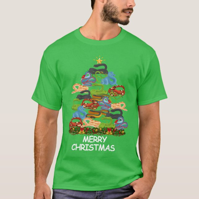 Snake Christmasree Merry Christmas retro T-Shirt (Front)