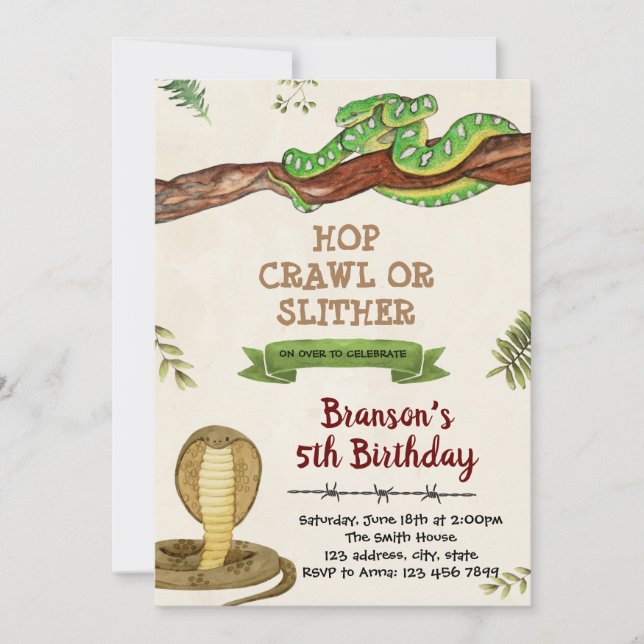 Snake cobra birthday invitation (Front)