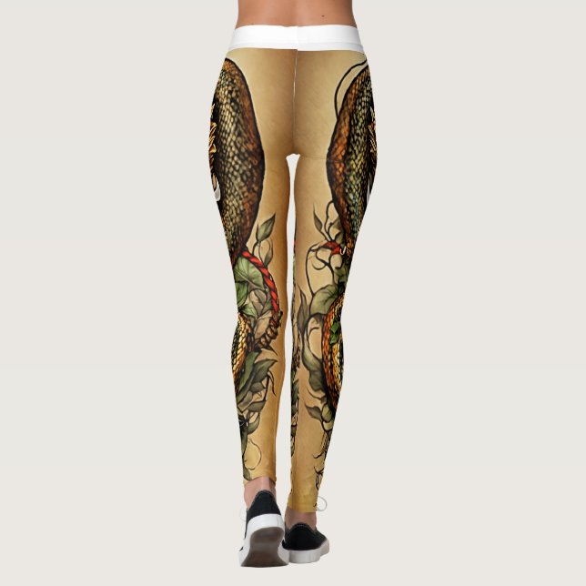 Snake coiled around dagger tattoo design  leggings (Back)