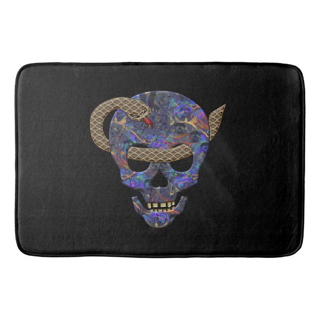 Snake Coiled Around Skull Thru Eyes Bath Mat (Front)