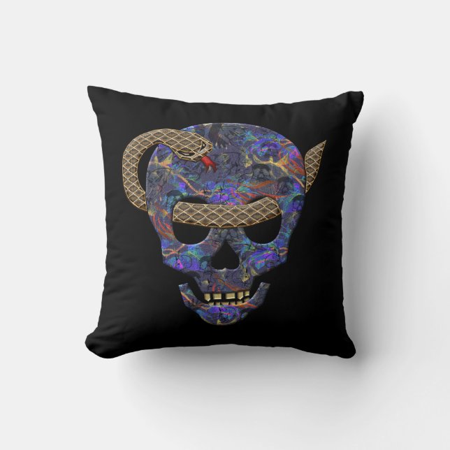 Snake Coiled Around Skull Thru Eyes Cushion (Front)