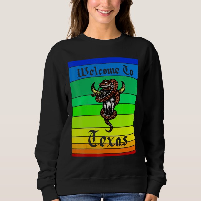 Snake Cow Skull Welcome to Texas Sunset Sweatshirt (Front)