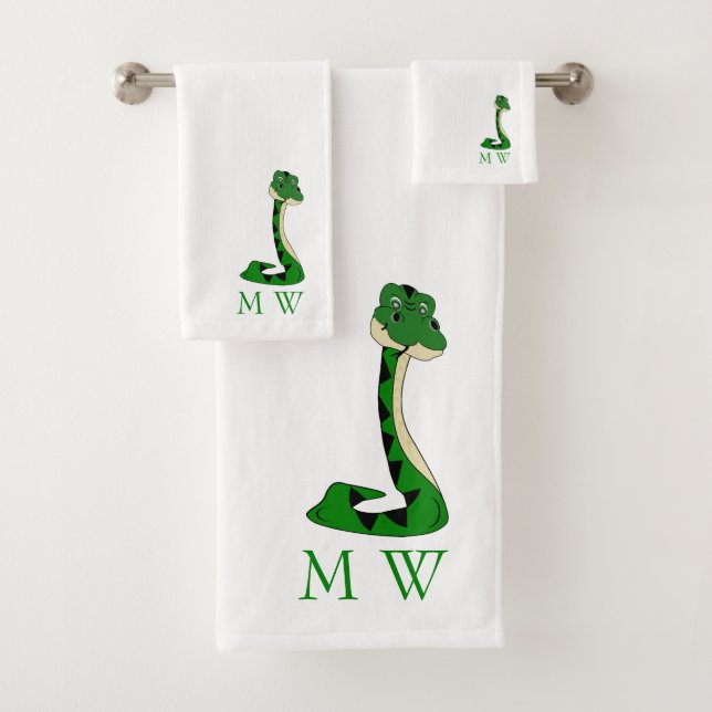 Snake Design Monogrammed Bath Towel Set (Insitu)