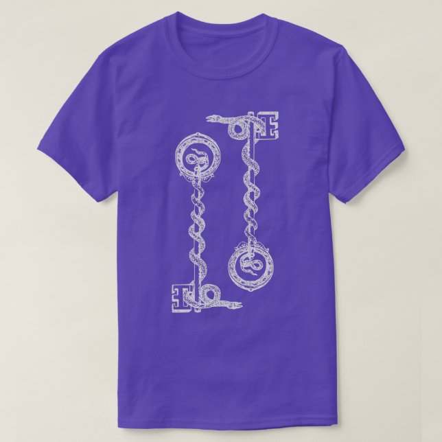 Snake Double Keys Alchemy Occult Emblem T-Shirt (Design Front)