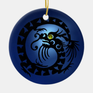 SNAKE DRAGON Black and Blue Sapphire Ceramic Tree Decoration