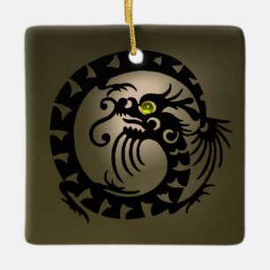SNAKE DRAGON Black and Grey  Agate Ceramic Ornament