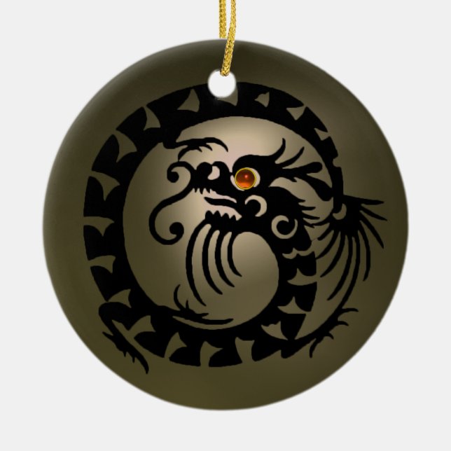 SNAKE DRAGON  Black and  Grey Orange Agate Ceramic Tree Decoration (Front)