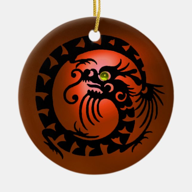SNAKE DRAGON  Black and Orange Agate Ceramic Tree Decoration (Front)