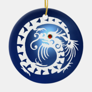 SNAKE DRAGON Black and White Blue Sapphire Ceramic Tree Decoration