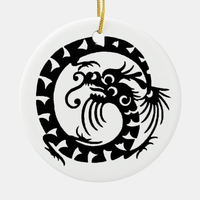SNAKE DRAGON  Black and White Ceramic Ornament (Front)
