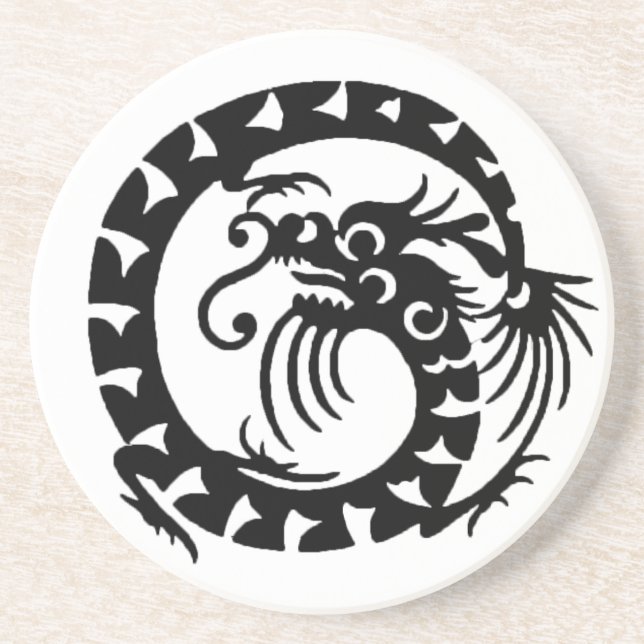 SNAKE DRAGON , black and white Coaster (Front)