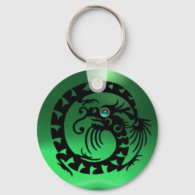 SNAKE DRAGON,black,blue jade green, Key Ring (Front)