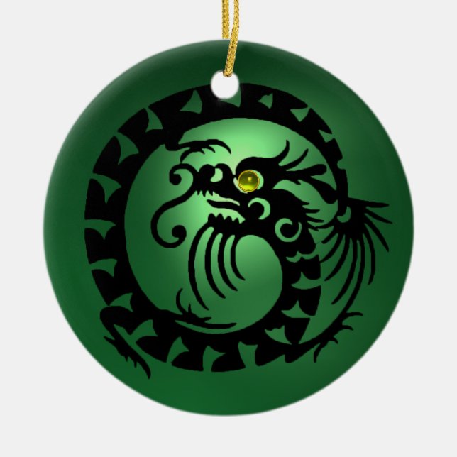 SNAKE DRAGON  Black Green Jade Ceramic Tree Decoration (Front)