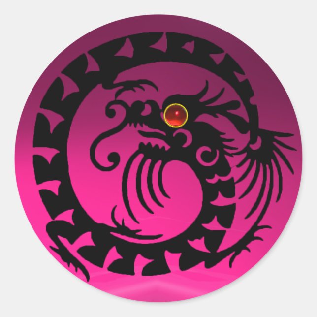 SNAKE  DRAGON ,black, pink amethyst ,red ruby Classic Round Sticker (Front)