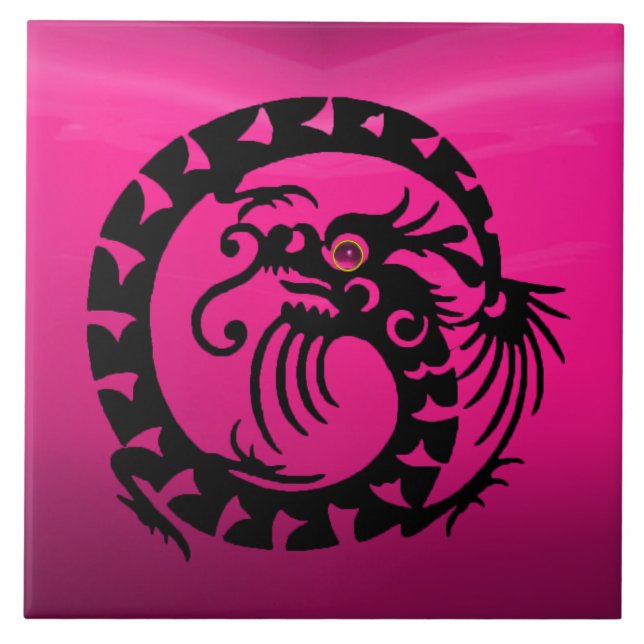 SNAKE  DRAGON, Black,Pink Fuchsia Purple Amethyst Ceramic Tile (Front)