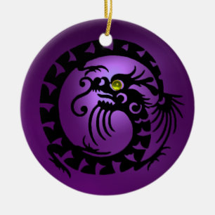 SNAKE DRAGON Black Purple Amethyst Ceramic Tree Decoration