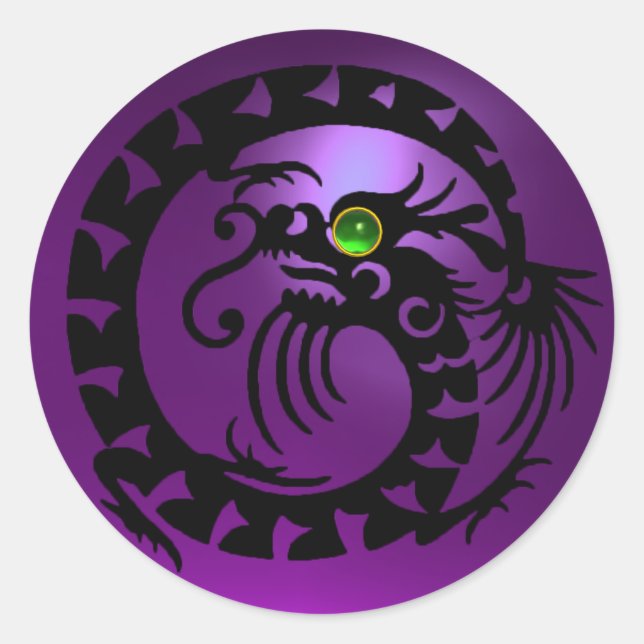 SNAKE  DRAGON  black,purple amethyst,green emerald Classic Round Sticker (Front)