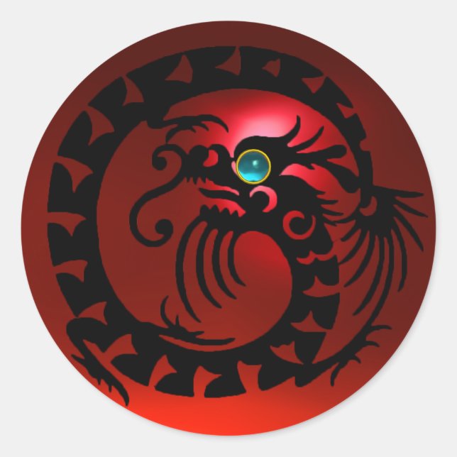 SNAKE  DRAGON , black,red ruby,aquamarine blue Classic Round Sticker (Front)