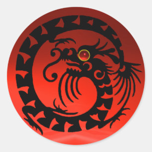 SNAKE  DRAGON ,black ,red ruby Classic Round Sticker