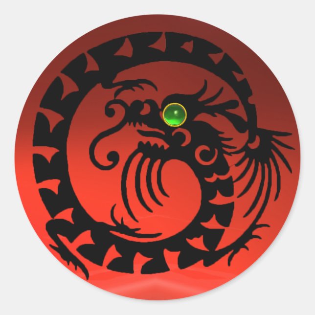 SNAKE  DRAGON ,black ,red ruby,green emerald Classic Round Sticker (Front)