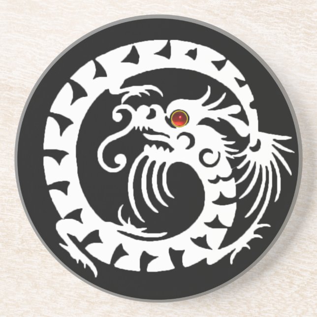 SNAKE DRAGON Black White Red Ruby Coaster (Front)