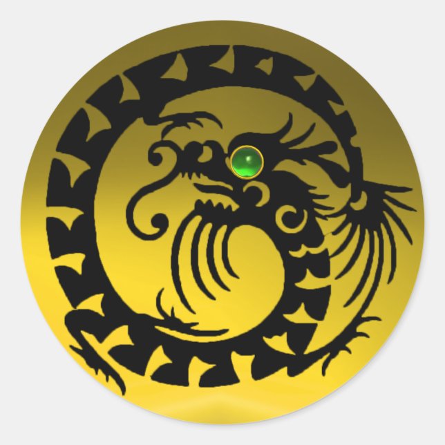 SNAKE  DRAGON ,black ,yellow topaz,green emerald Classic Round Sticker (Front)