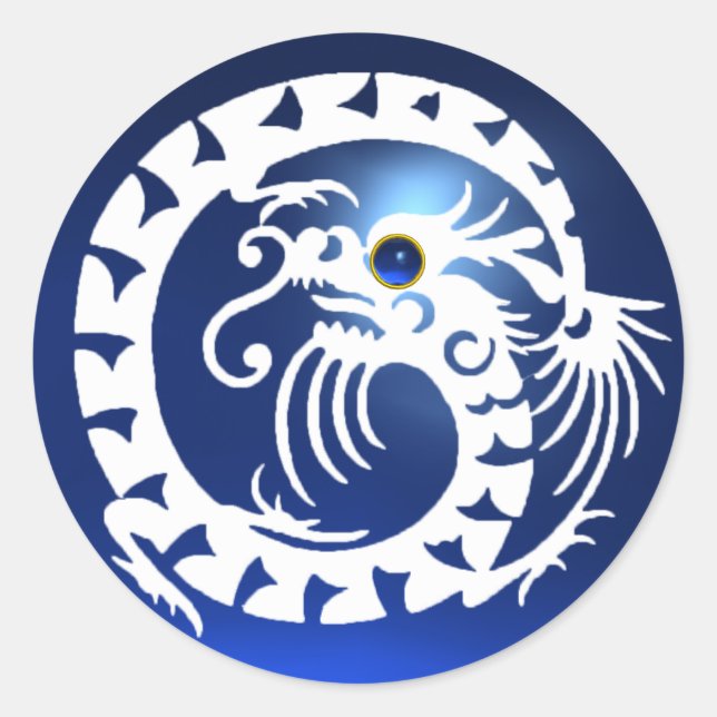 SNAKE DRAGON ,white ,blue sapphire Classic Round Sticker (Front)