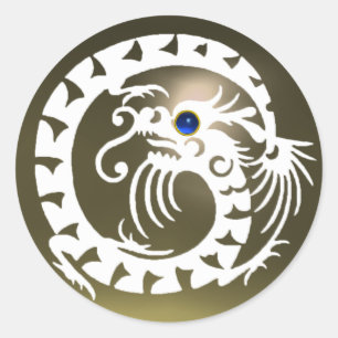 SNAKE DRAGON ,white ,blue sapphire ,grey agate Classic Round Sticker