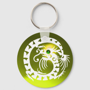 SNAKE DRAGON,white, green emerald,yellow topaz Key Ring