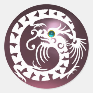 SNAKE DRAGON ,white pink amethyst ,aquamarine blue Classic Round Sticker