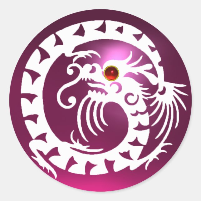 SNAKE  DRAGON , white, pink amethyst ,red ruby Classic Round Sticker (Front)