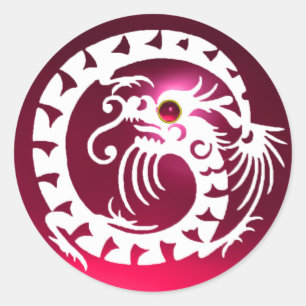 SNAKE  DRAGON , white ,red pink ruby Classic Round Sticker