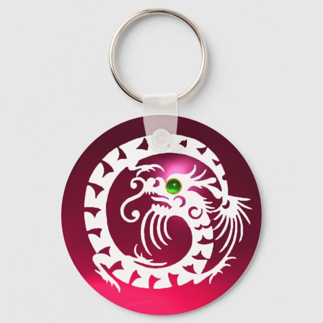 SNAKE DRAGON,white,red pink ruby,green emerald Key Ring (Front)