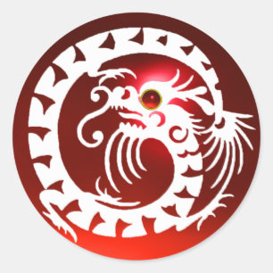 SNAKE  DRAGON , white ,red ruby Classic Round Sticker
