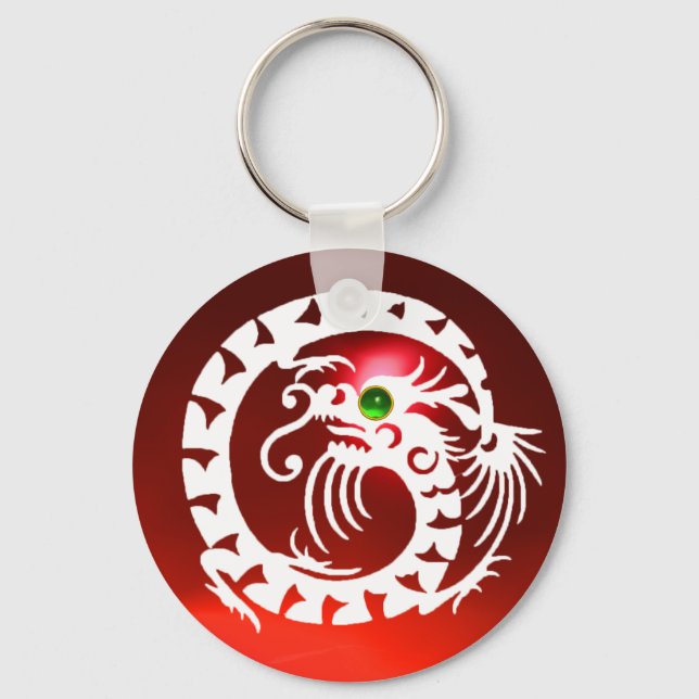 SNAKE DRAGON,white,red ruby,green emerald Key Ring (Front)