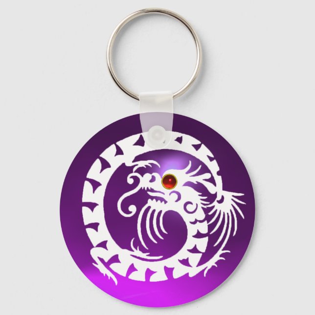 SNAKE DRAGON,white,red  ruby,purple amethyst Key Ring (Front)