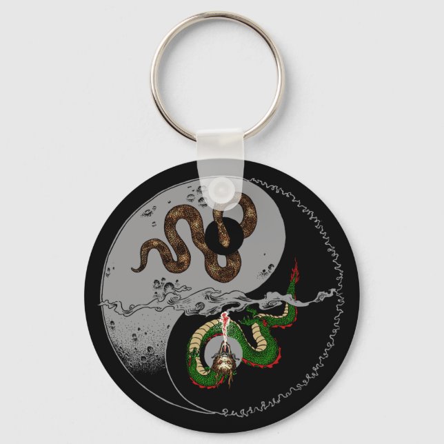 Snake/Dragon Ying/Yang Symbol Round Keychain (Front)