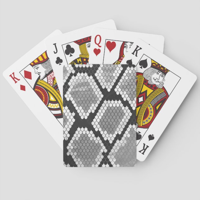 Snake Gray, White and Black Print Playing Cards (Back)